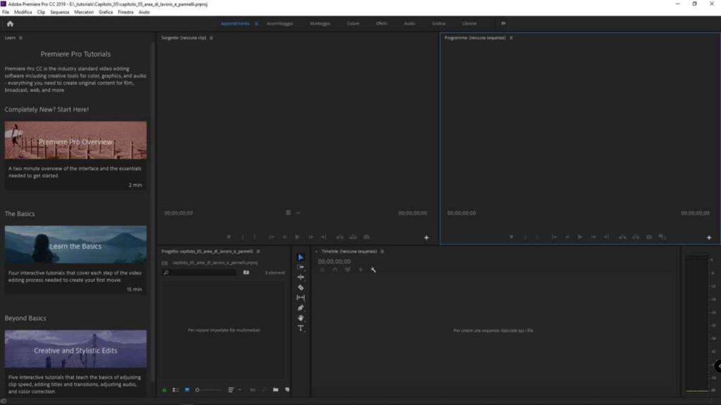 L'interfaccia di Adobe Premiere Pro