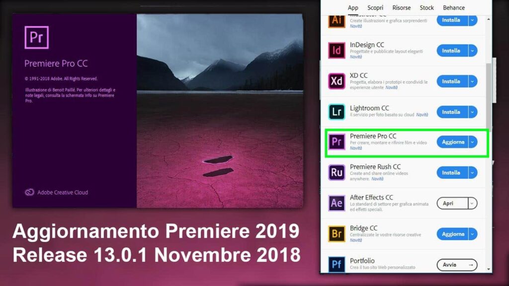 Adobe Premiere 2019 aggiornamento Novembre 2018: release 13.0.1