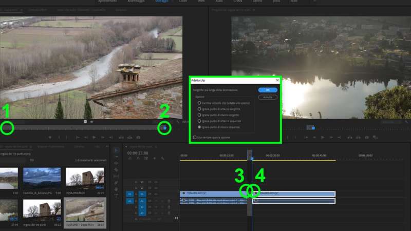 La regola dei quattro punti in Adobe Premiere 2019: adattare una clip a una durata La regola dei quattro punti in Adobe Premiere 2019: adattare una clip a una durata
