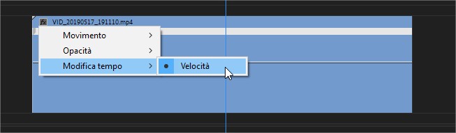 Adobe Premiere: modifica tempo > Velocità