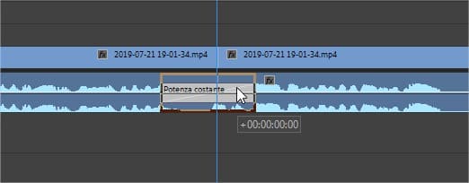Modificare la durata e la posizione di una transizione audio in Adobe Premiere Pro 2019