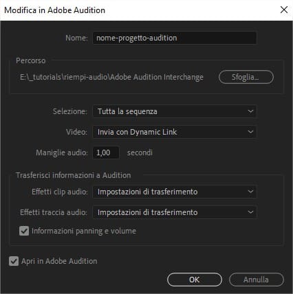 Integrazione fra Premiere Pro e Audition: parametri esportazione