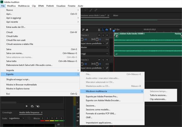 Come esportare una sessione multitraccia da Adobe Audition ad Adobe Premiere
