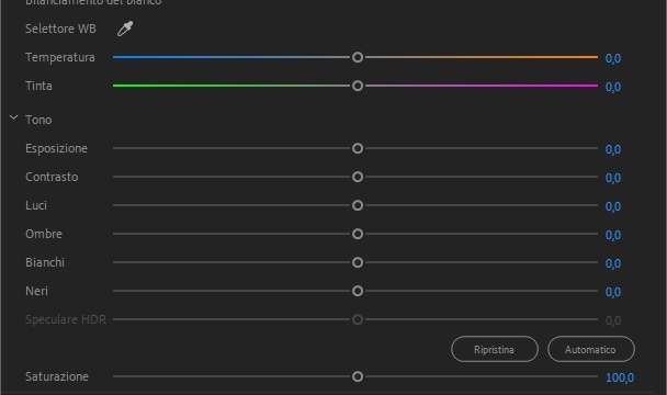 Il pannello lumetri color di Adoe Premiere Pro