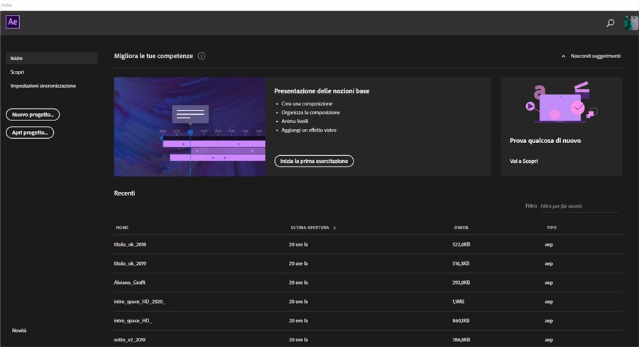 Come aprire un progetto After Effects