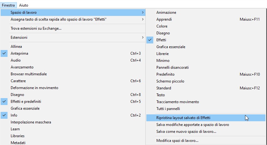 Spazio di lavoro in After Effects