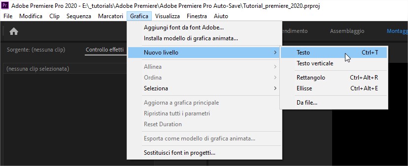 Come inserire un testo in Adobe Premiere Pro