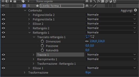 Livello forma in After Effects: proprietà