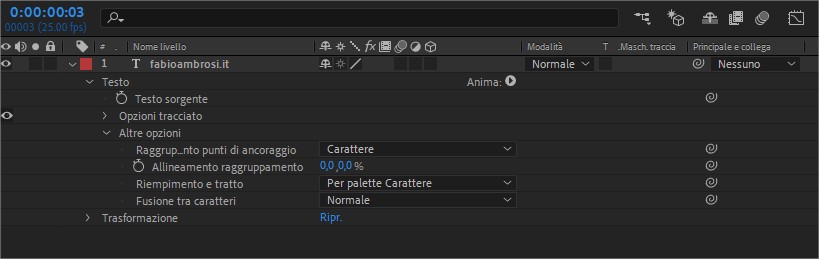 Testo in After Effects: opzioni avanzate di livello