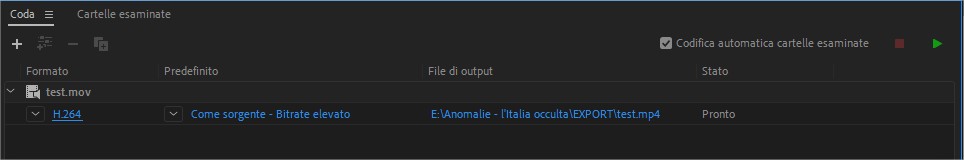Adobe Media Encoder: la coda di rendering