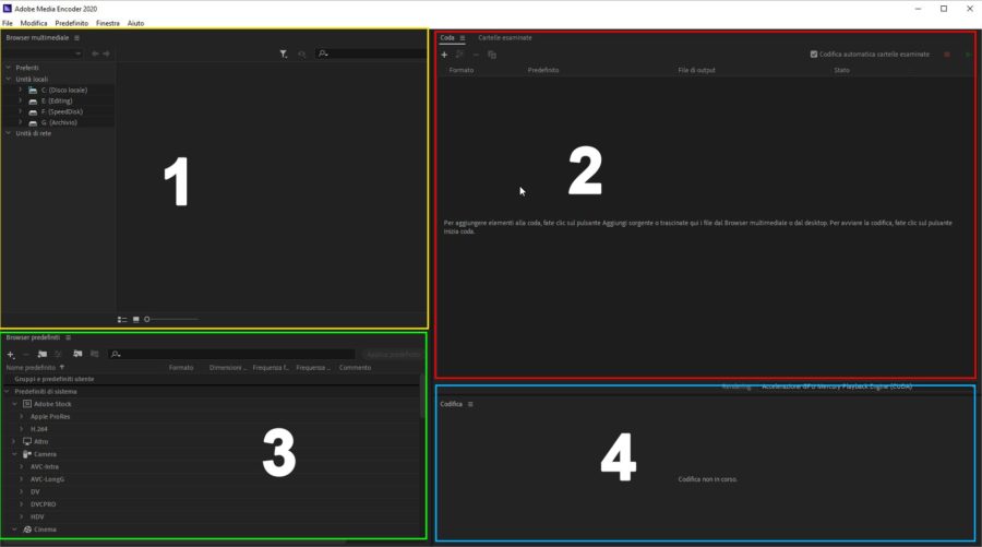Come usare l'interfaccia grafica di Adobe Media Encoder