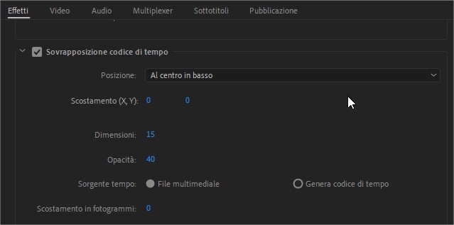 Come inserire il timecode quando si esportano contenuti con Adobe Premiere Pro