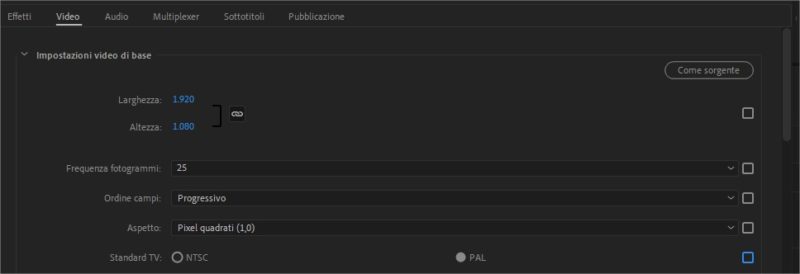 Modificare le impostazioni del codec Video in Adobe Premiere Pro