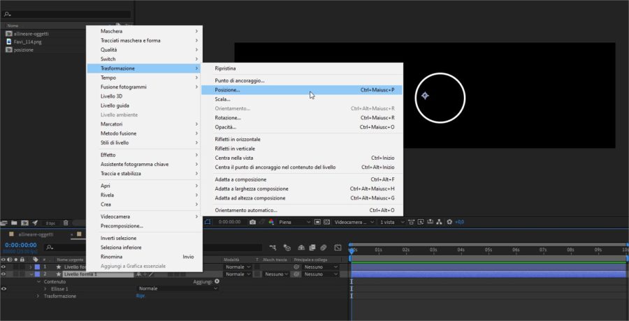 Posizionare i livelli in After Effects: Trasformazione > Posizione...
