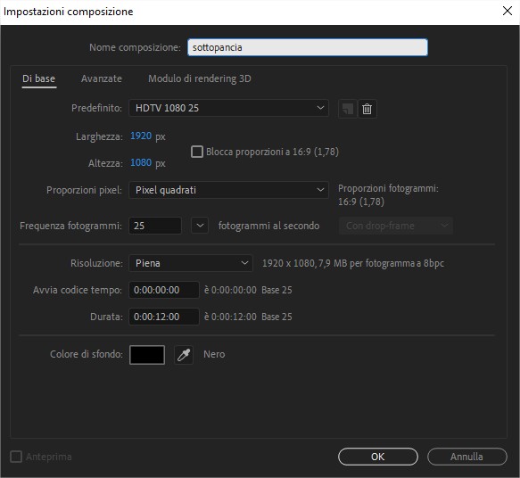 Come creare e animare un sottopancia in After Effects: nuova composizione
