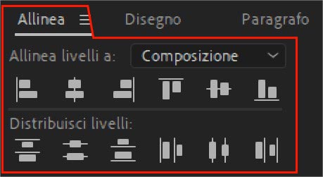 Il pannello "Allinea" di After Effects