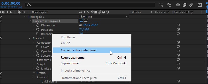 Converti in tracciato Bezier - Adobe After Effects