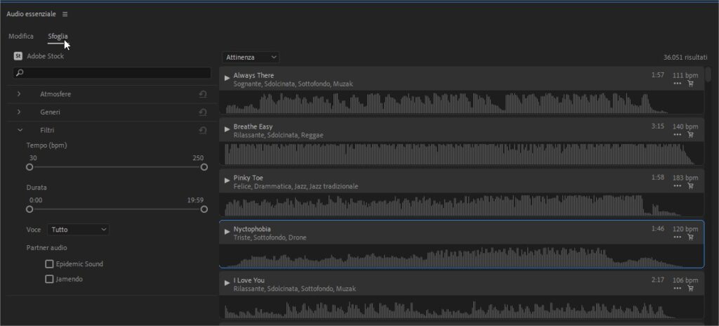 Audio Adobe Stock: una libreria di brani musicali da usare nei progetti video di Adobe Premeire Pro