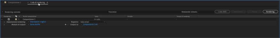 Coda di rendering in Adobe After Effects