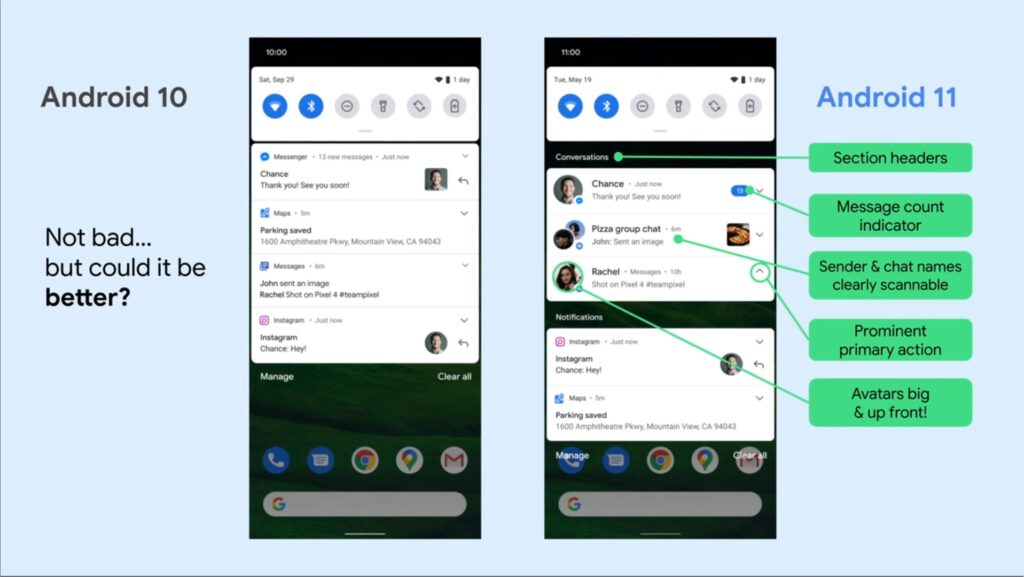 Novità in Android 11: area notifiche riorganizzata