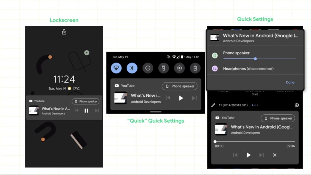 Controlli multimediali nei Quick Settings