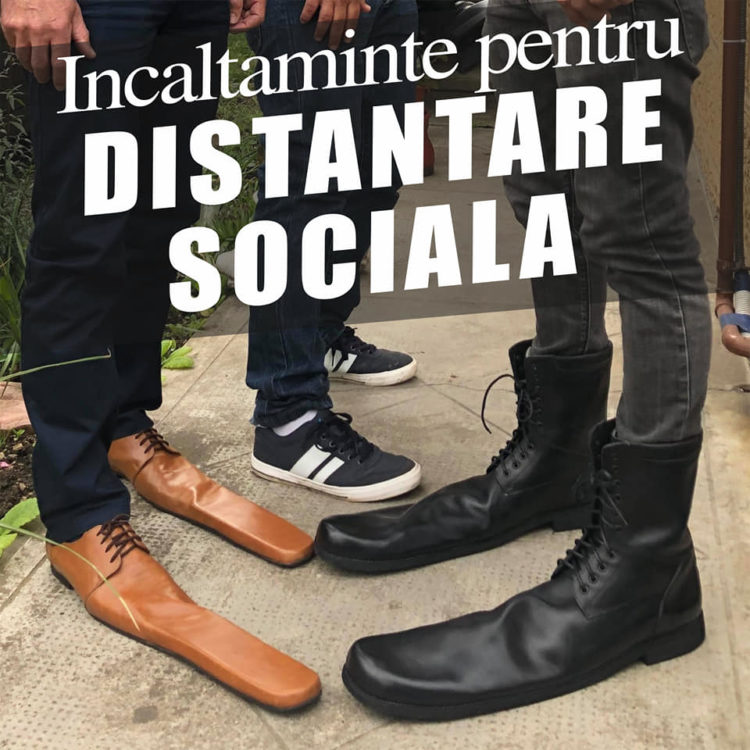 Scarpe giganti per la distanza sociale: l'iddea di un calzolaio rumeno