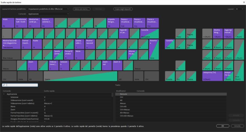 Tasti di scelta rapida (shortcuts) da tastiera in Adobe After Effects