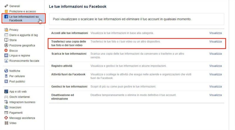Trasferire Foto e Video da Facebook a Google Foto