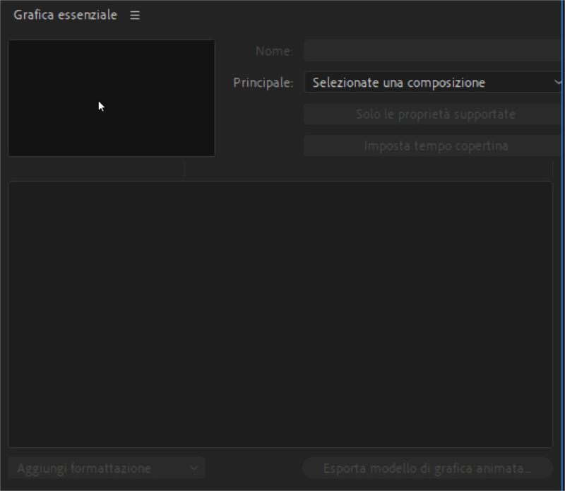 Il Pannello della grafica Essenziale in After Effects per esportare grafica in Adobe Premiere Por