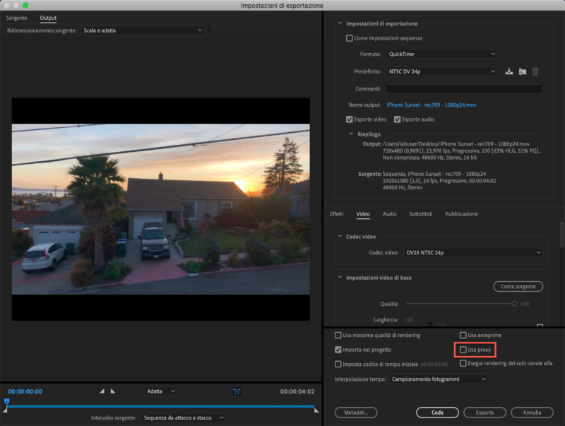 Adobe Premiere Pro 14.4 - Esportazione con Proxy
