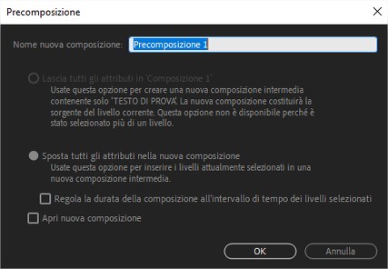 Opzioni di precomposizione livello in Adobe After Effects