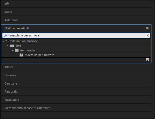 Effetto predefinito "macchina per scrivere" after effects