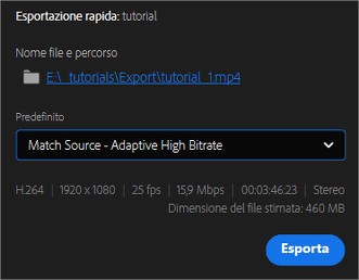 Adobe Premiere Pro 14.6 - esportazione rapida