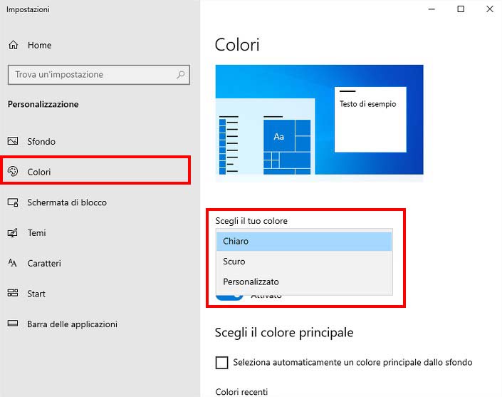 Come cambiare i colori in Windows 10