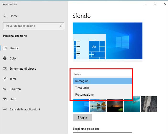Come cambiare lo sfondo del Desktop in Windows 10