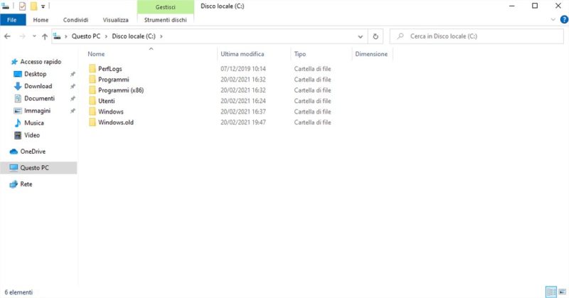 Contenuto dell'unità principale in cui è installato Windwso 10 Contenuto dell'unità principale in cui è installato Windwso 10