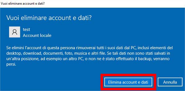 Come eliminare un account utente in Windows 10