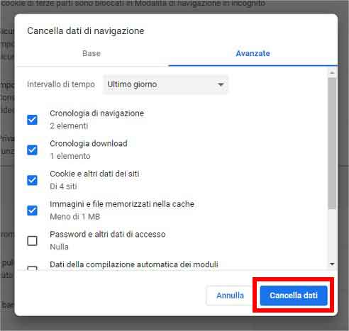 Come cancellare la cache e i dati personali in Google Chrome (Desktop) - STEP 6