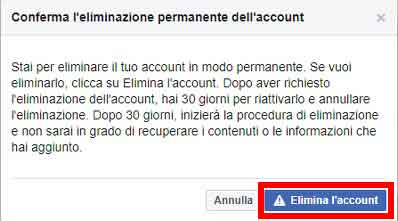 Come cancellarsi definitivamente da Facebook - STEP 7 - Conferma finale
