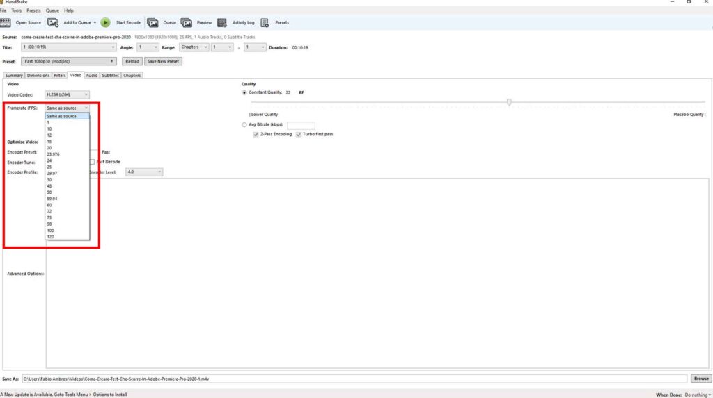 Come convertire un file video / audio gratuitamente usando HandBrake - STEP 3 - Verificare impostazioni e framerate Come convertire un file video / audio gratuitamente usando HandBrake - STEP 3 - Verificare impostazioni e framerate