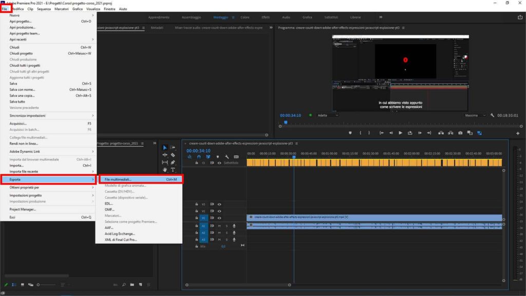 Come esportare una clip video con Adobe Premiere Pro - STEP 2 - Aprire il modulo di Export
