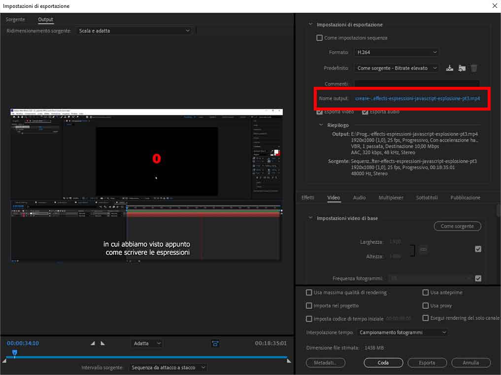 Come esportare una clip video con Adobe Premiere Pro - STEP 5 - Scegliere il nome del file e la cartella di destinazione