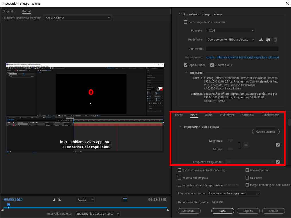 Come esportare una clip video con Adobe Premiere Pro - STEP 6 - Impostazioni di export avanzate