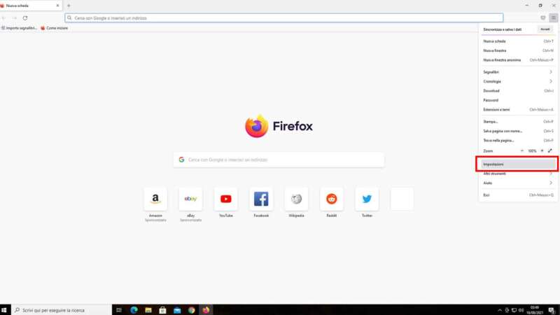 Come pulire la cache di Firefox (Desktop) - Step 3 - Clicca su "impostazioni"
