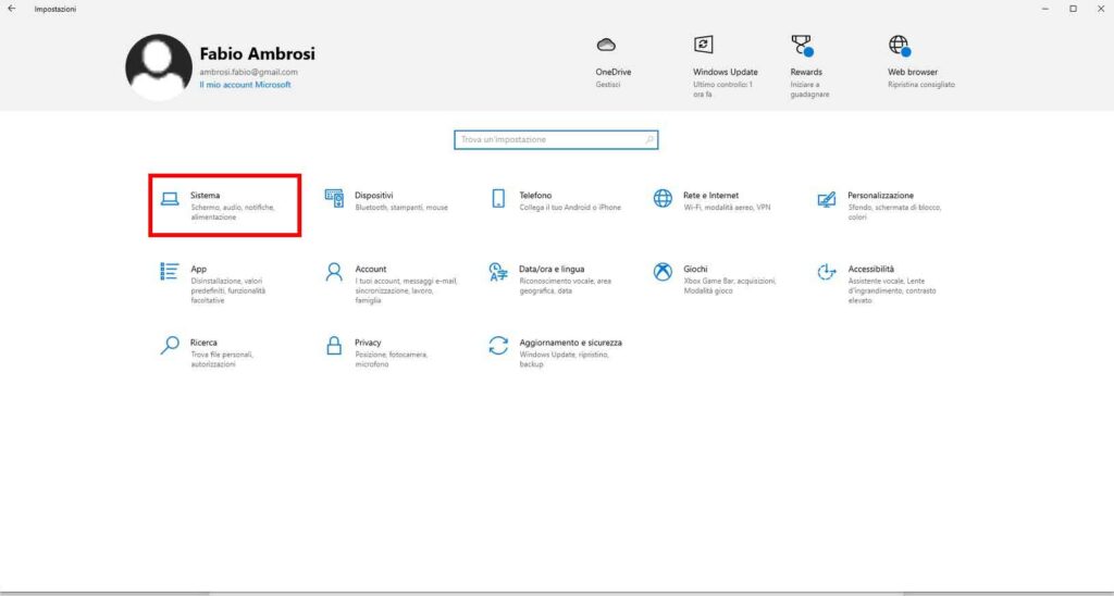 Come registrare audio da Windows 10 - STEP 2 - Andare nelle opzioni di sistema