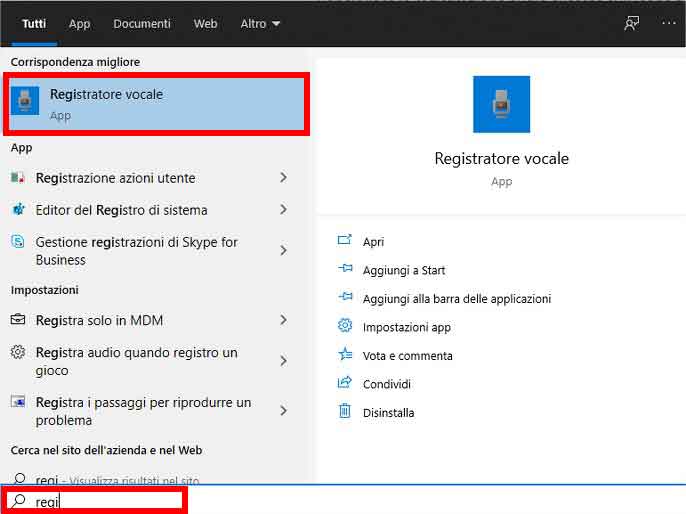 Come registrare audio da Windows 10 - STEP 4 - Aprire il registratore vocale di Windows 10