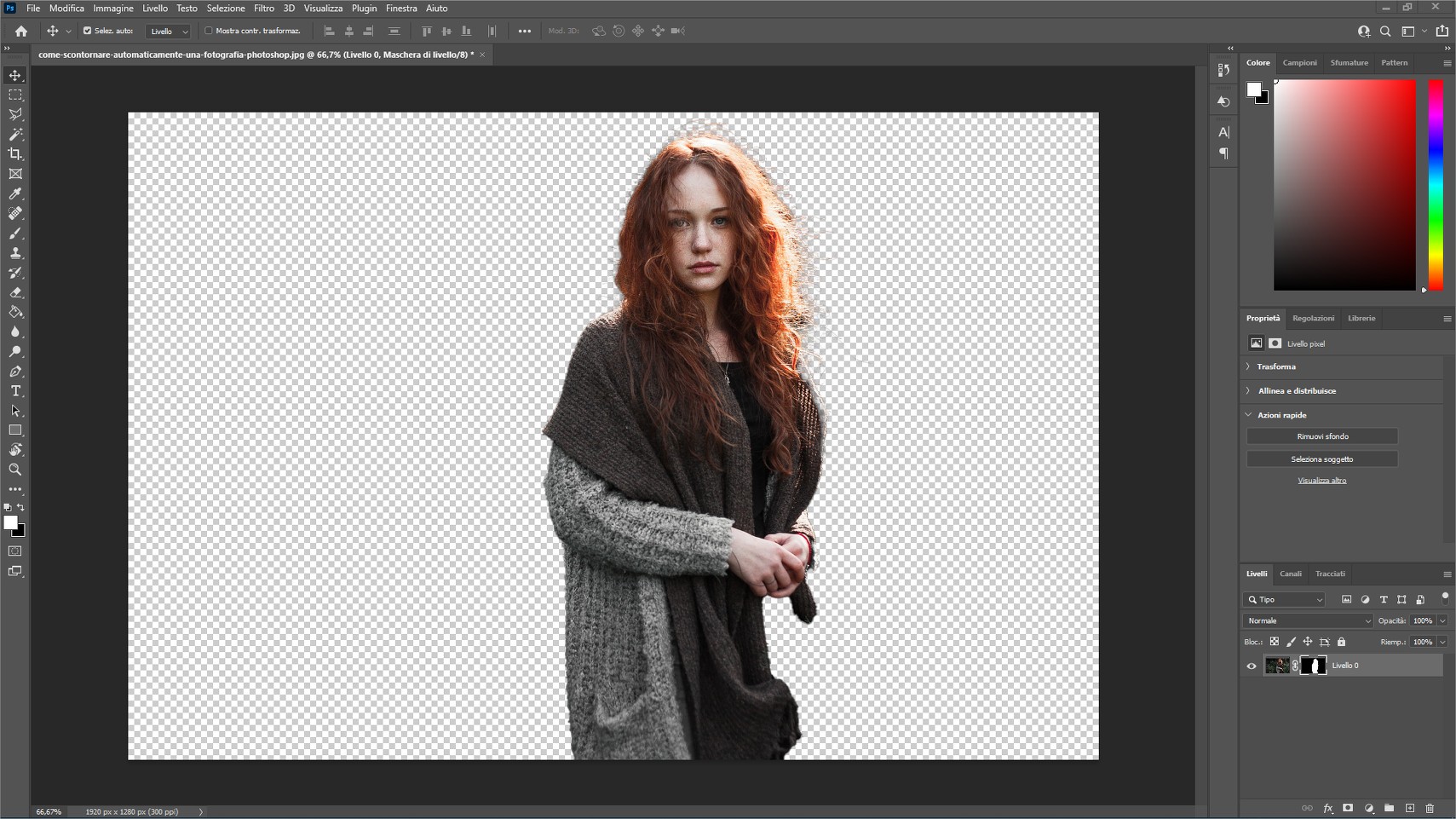L'immagine è ora scontornata automanticamente da Photoshop