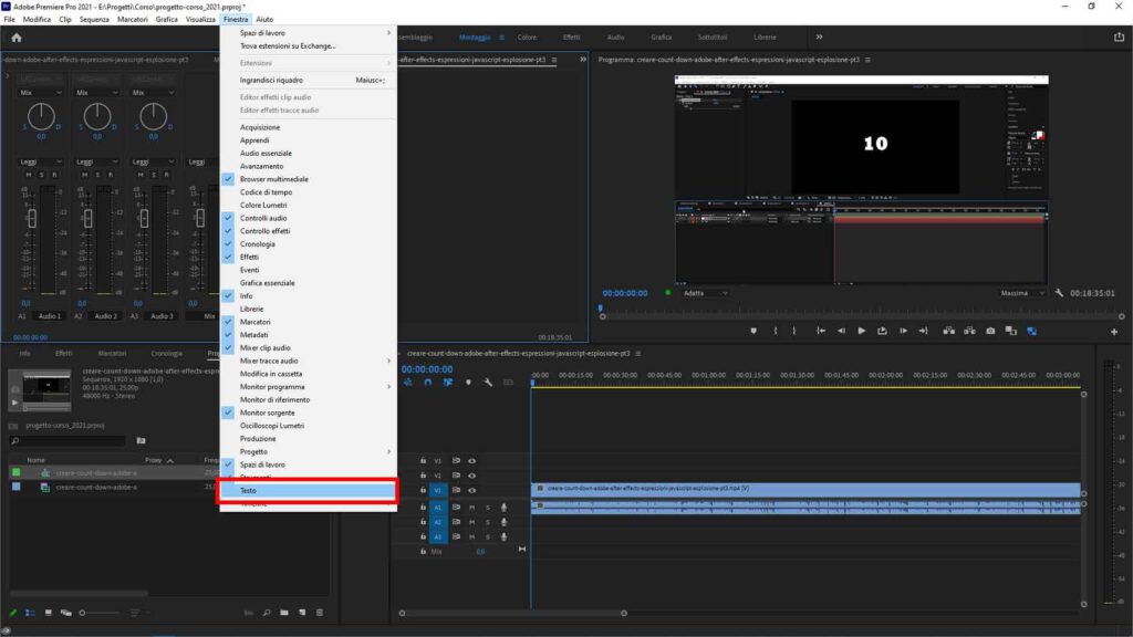 Trascrizione automatica dei dialoghi in Premiere Pro: pannello testo Come sottotitolare automaticamente un video usando Adobe Premiere Pro: STEP 2 - Aprire il pannello "Testo"