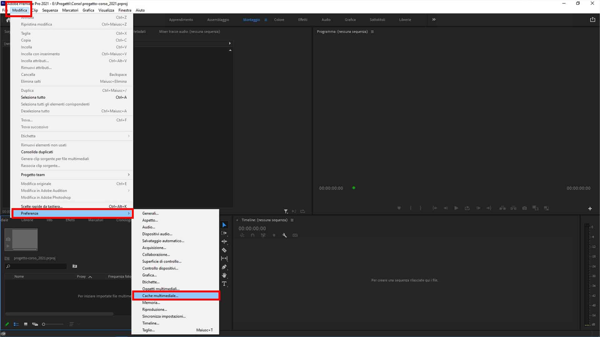 In Premiere Pro andare nelle preferenze e scegliere Cache Multimediale
