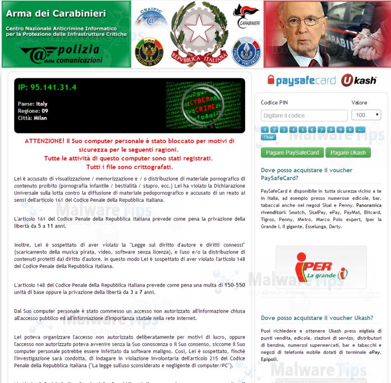 Ransomware: pc bloccato dalla polizia